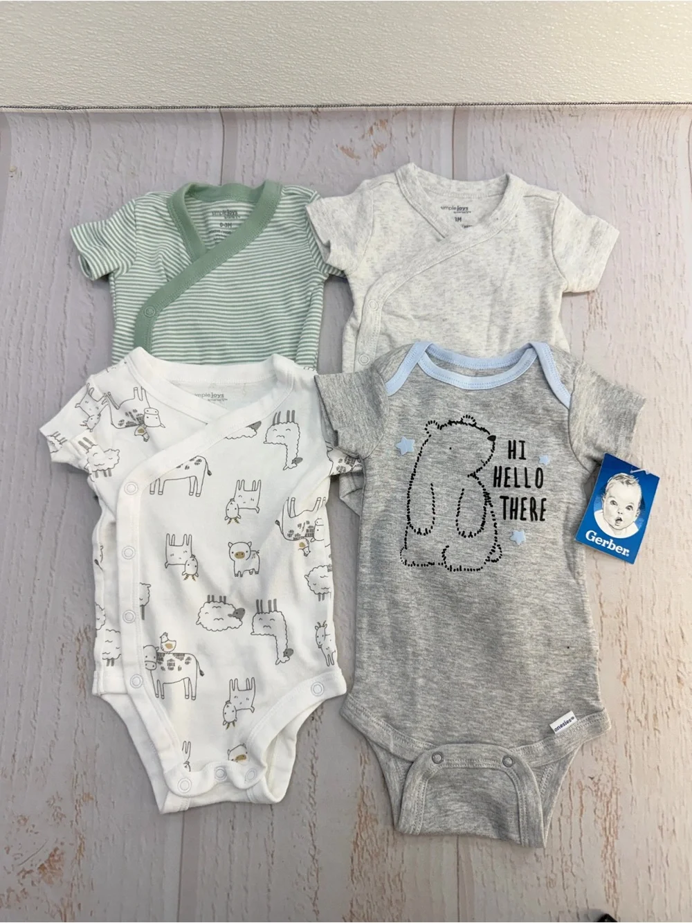 Carter’s Simple Joys Gerber Baby 0-3M 4-Pack Bodysuits Neutral Animal